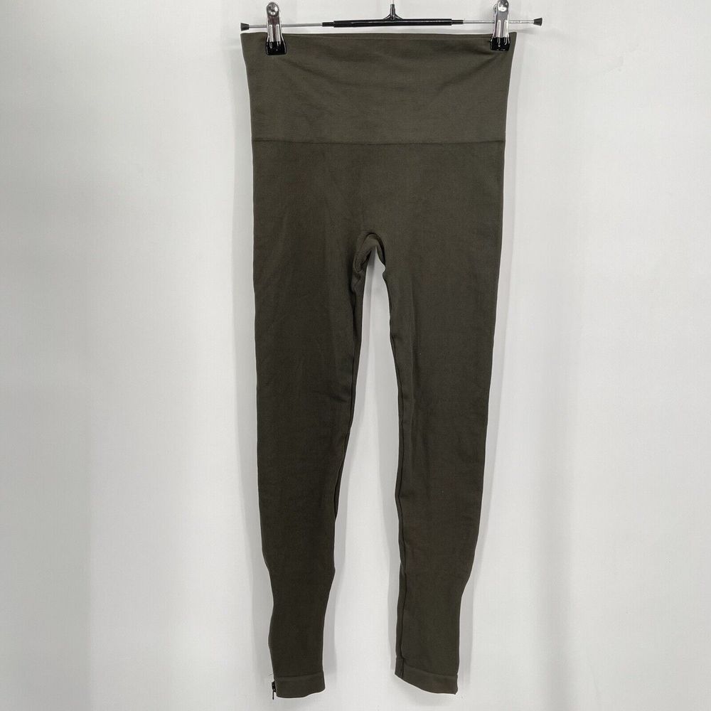 Spanx S‎ Seamless Ankle Zip Leggings Womens Olive Green High Rise Ribbed